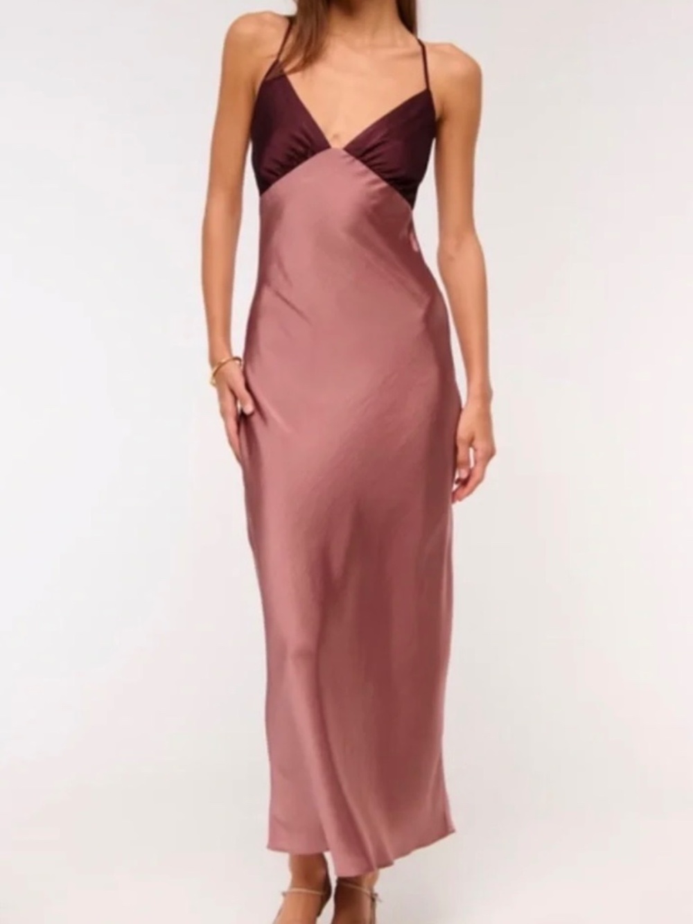 Abercrombie & Fitch Julia Slip Tie-Back Burgundy Rose Pink Maxi Dress